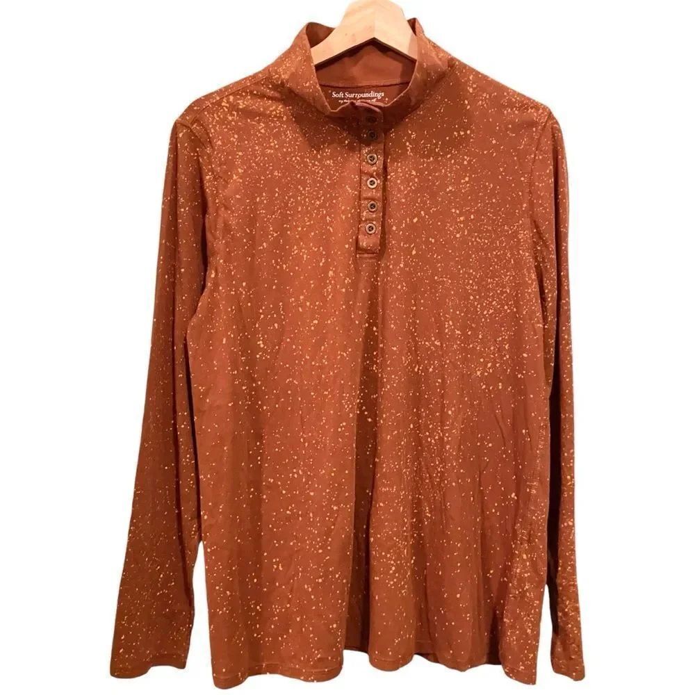 Soft Surrounding Half Button Collared/Turtleneck Long Sleeve Top in Size Large